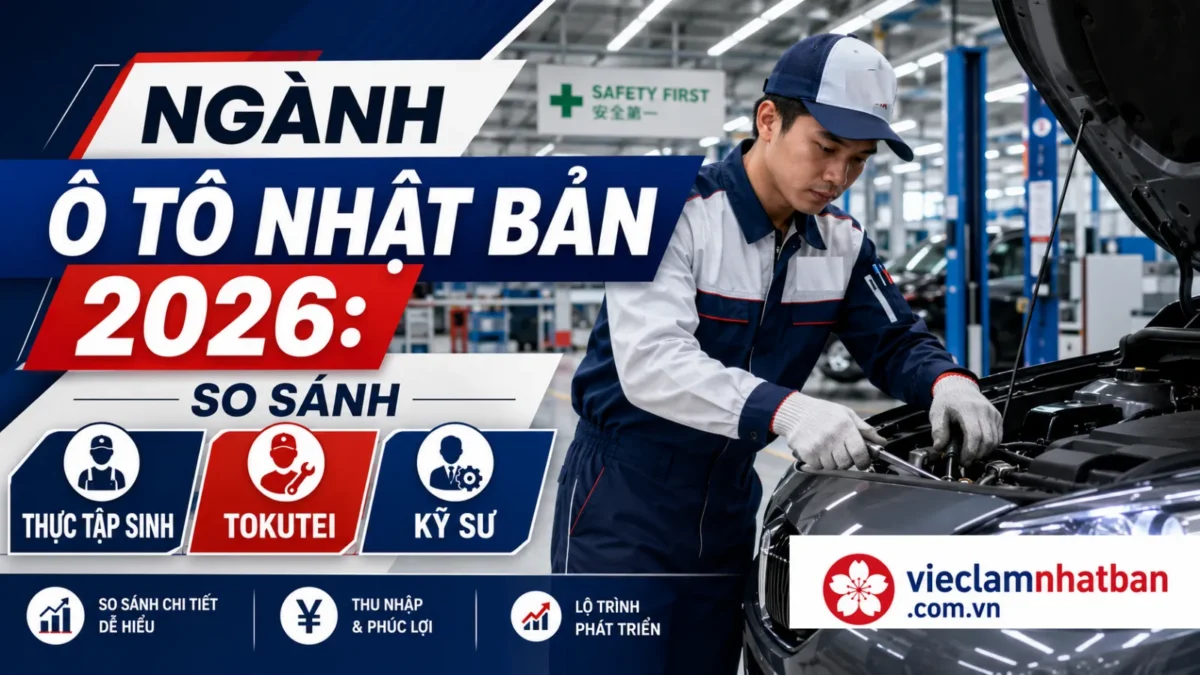 Việc làm ngành ô tô Nhật Bản 2026: So sánh 3 diện Thực tập sinh, Tokutei, Kỹ sư