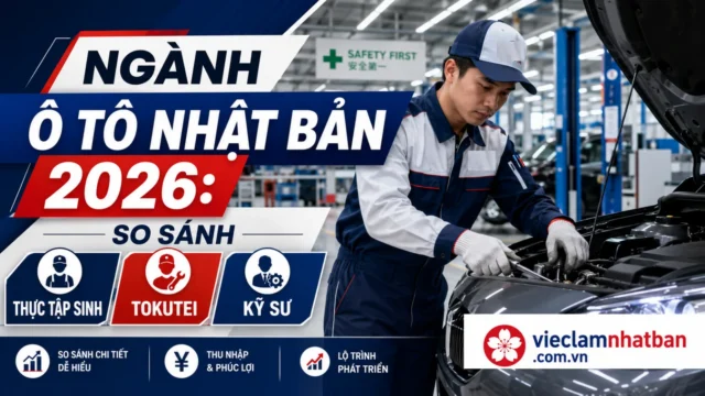 Việc làm ngành ô tô Nhật Bản 2026: So sánh 3 diện Thực tập sinh, Tokutei, Kỹ sư