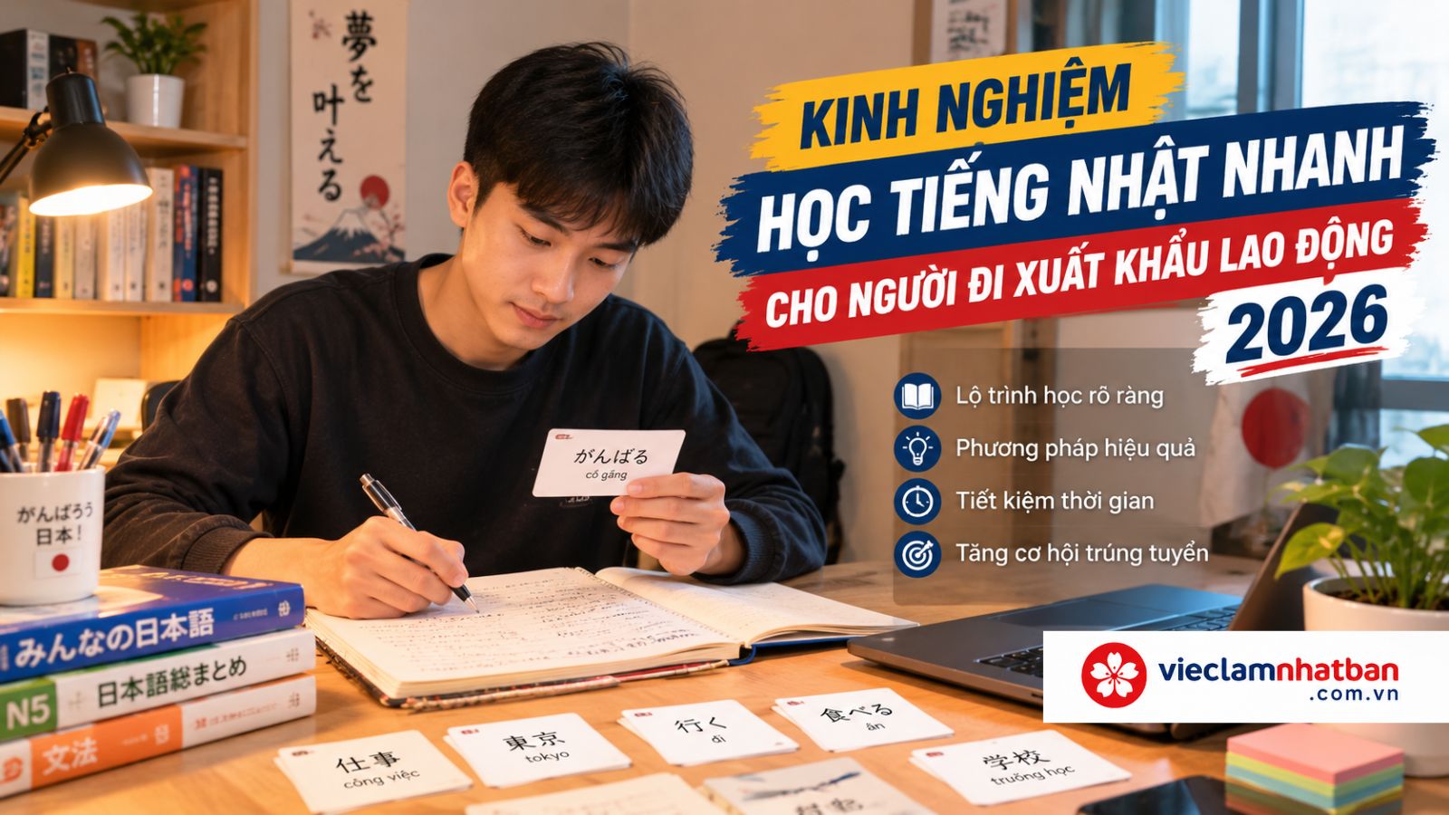 Kinh nghiệm học tiếng Nhật nhanh cho người đi XKLĐ: Lộ trình 3–6 tháng 2026